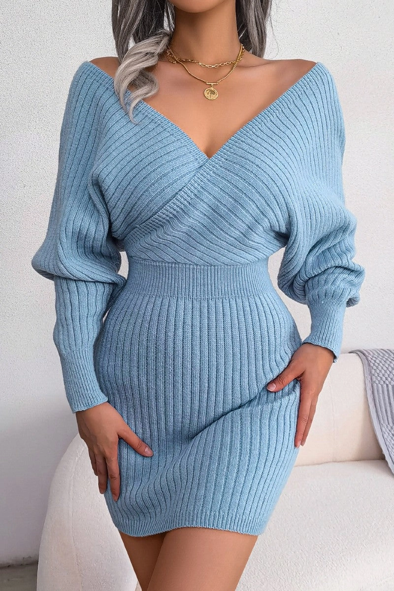 WOMEN SEXY WRAP SLIM WAIST KNITTED SHORT DRESS Easy-Storage Comfortable Style