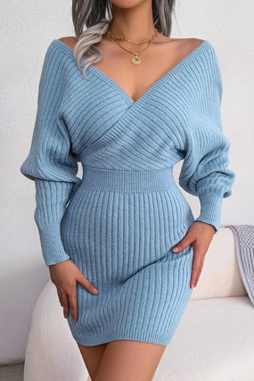 Dreamy Layers WOMEN SEXY WRAP SLIM WAIST KNITTED SHORT DRESS