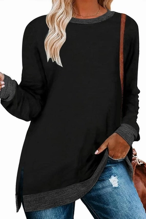 Flowy Tunic MeshLining WOMEN SIDE SLIT OVERSIZED CREW NECK TEE