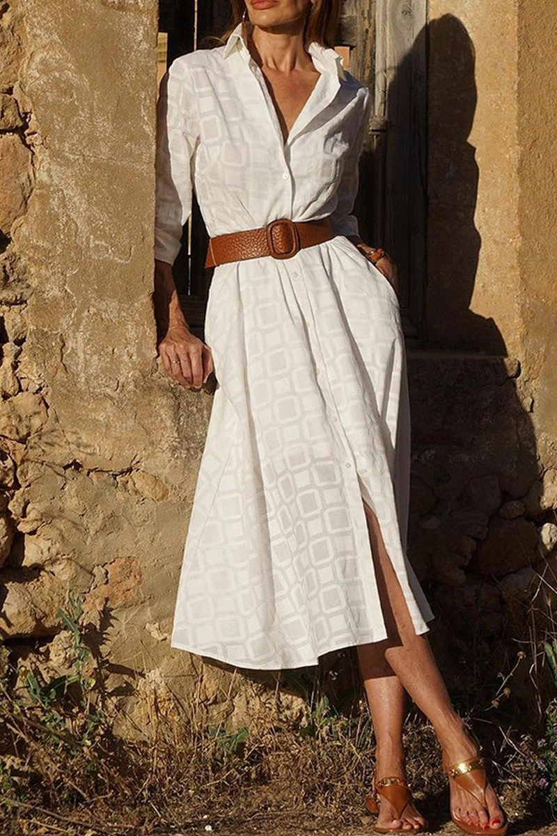 WOMEN SQUARE PATTERNED SEXY SLIT LONG DRESS Mixed Fabric
