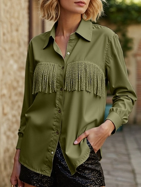 ThermalRegulating WOMEN TASSEL DETAILED BUTTON UP BLOUSE SHIRTS