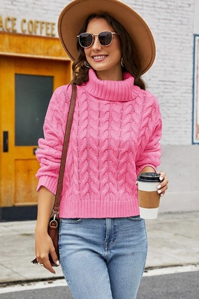 WOMEN TWIST CHUNKY CABLE KNIT TURTLE NECK SWEATER Stylish Jacket Soft Touch Blend