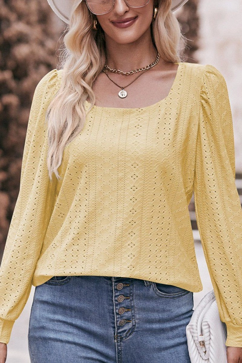 WOMEN U NECK EYELET FITTED CUFF TEE BreathableMesh EasyCareMaterial
