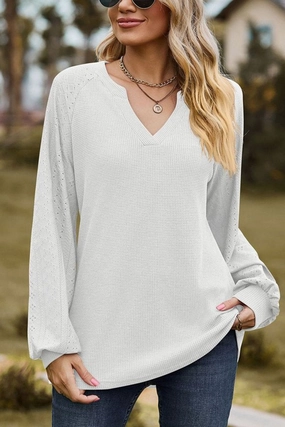 WOMEN V NECK LONG SLEEVE LOOSE FIT CASUAL TOP NonScratchyLining