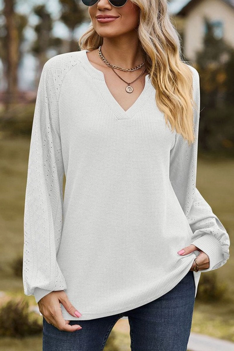 WOMEN V NECK LONG SLEEVE LOOSE FIT CASUAL TOP Reinforced Shoulders Casual Style