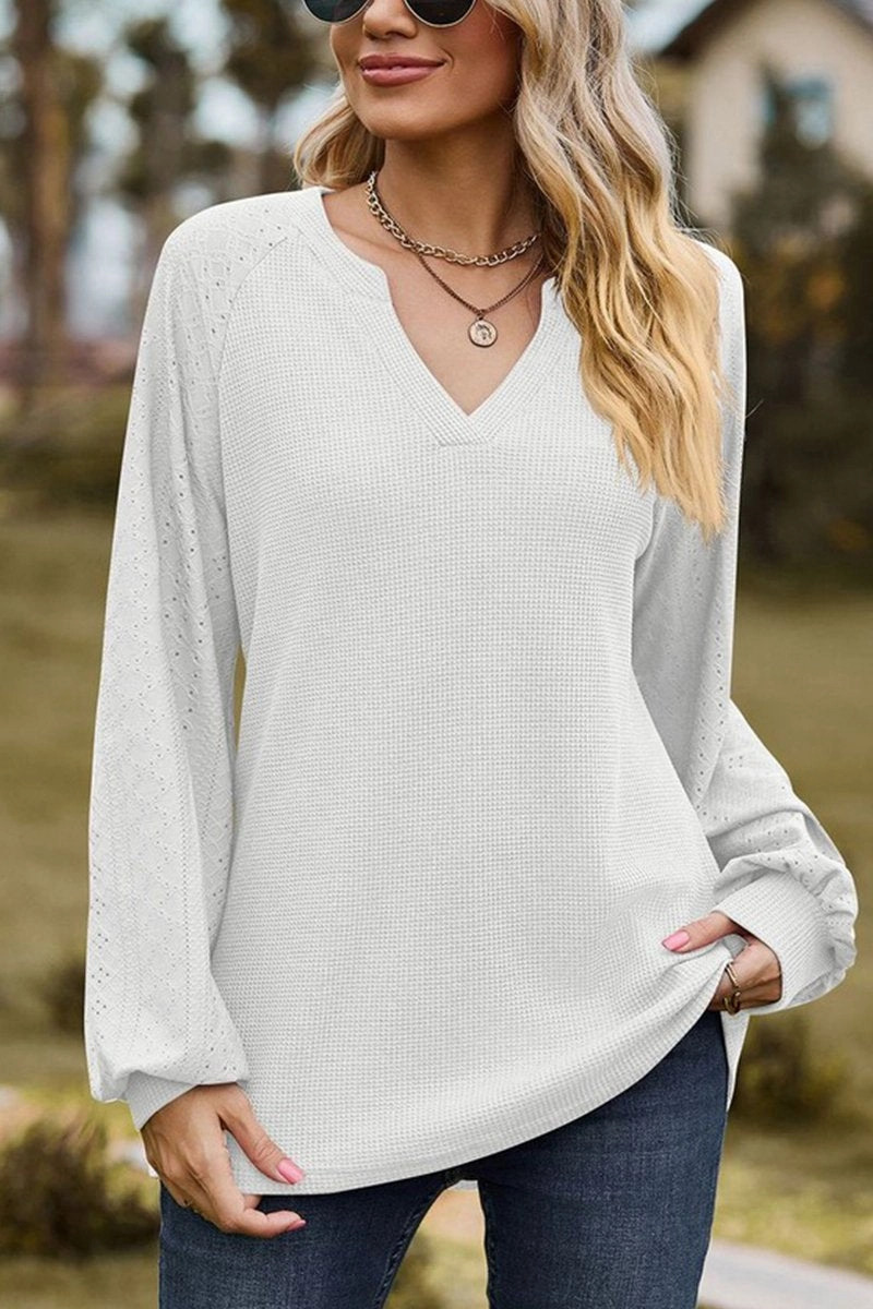 WOMEN V NECK LONG SLEEVE LOOSE FIT CASUAL TOP NonScratchyLining