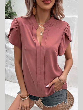 WOMEN V NECK PETAL TULIP SLEEVE T SHIRT Cozy Sweater