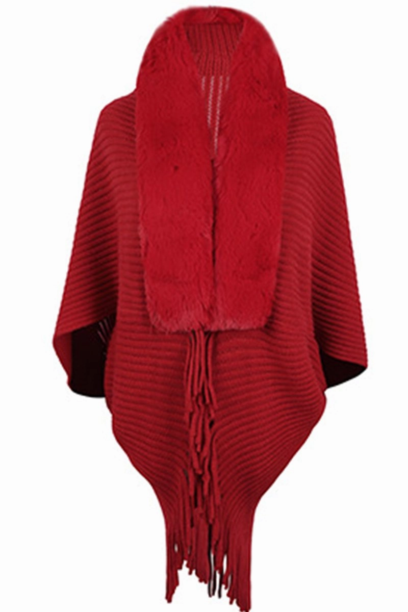 WOMEN WINTER FURRY TASSEL DETAILED SHAWL WRAP Casual Tee Tagless Comfort