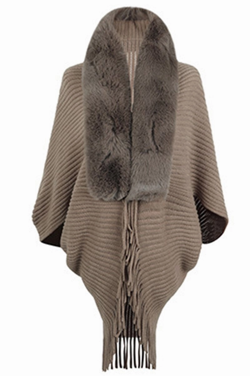 WOMEN WINTER FURRY TASSEL DETAILED SHAWL WRAP Winter Hoodie Stylish Tank