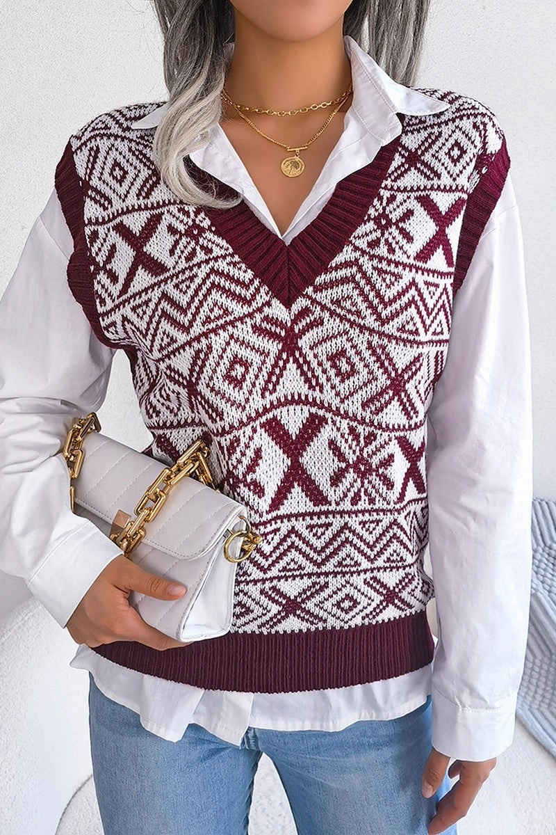 Lightweight Weave WOMEN X MAS PATTERN LOOSE FIT RIBBED SWEAT VEST