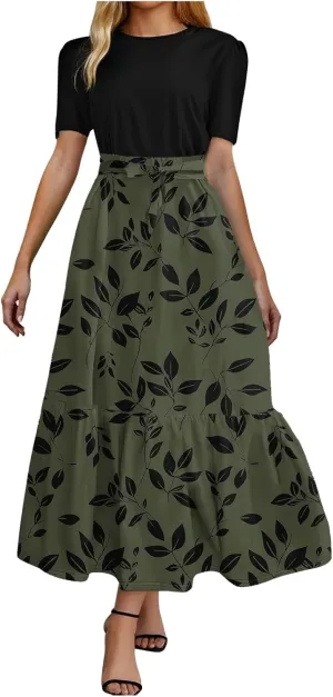 Womens 2025 Summer Casual V Neck Boho Maxi Dress Flowy Aline Bell Sleeve Tiered Floral Dresses with Pocket