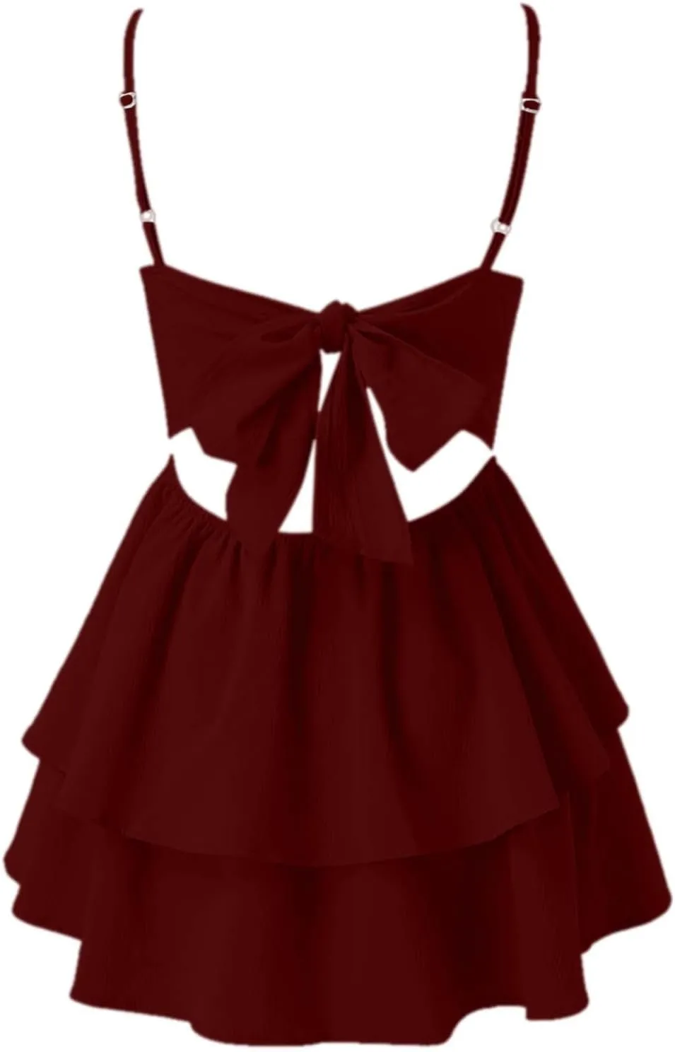 Women's Backless Bow Tie Short Dress Summer Spaghetti Strap Mini Dress Sexy Cut Out Tiered A-Line Boho Sundress
