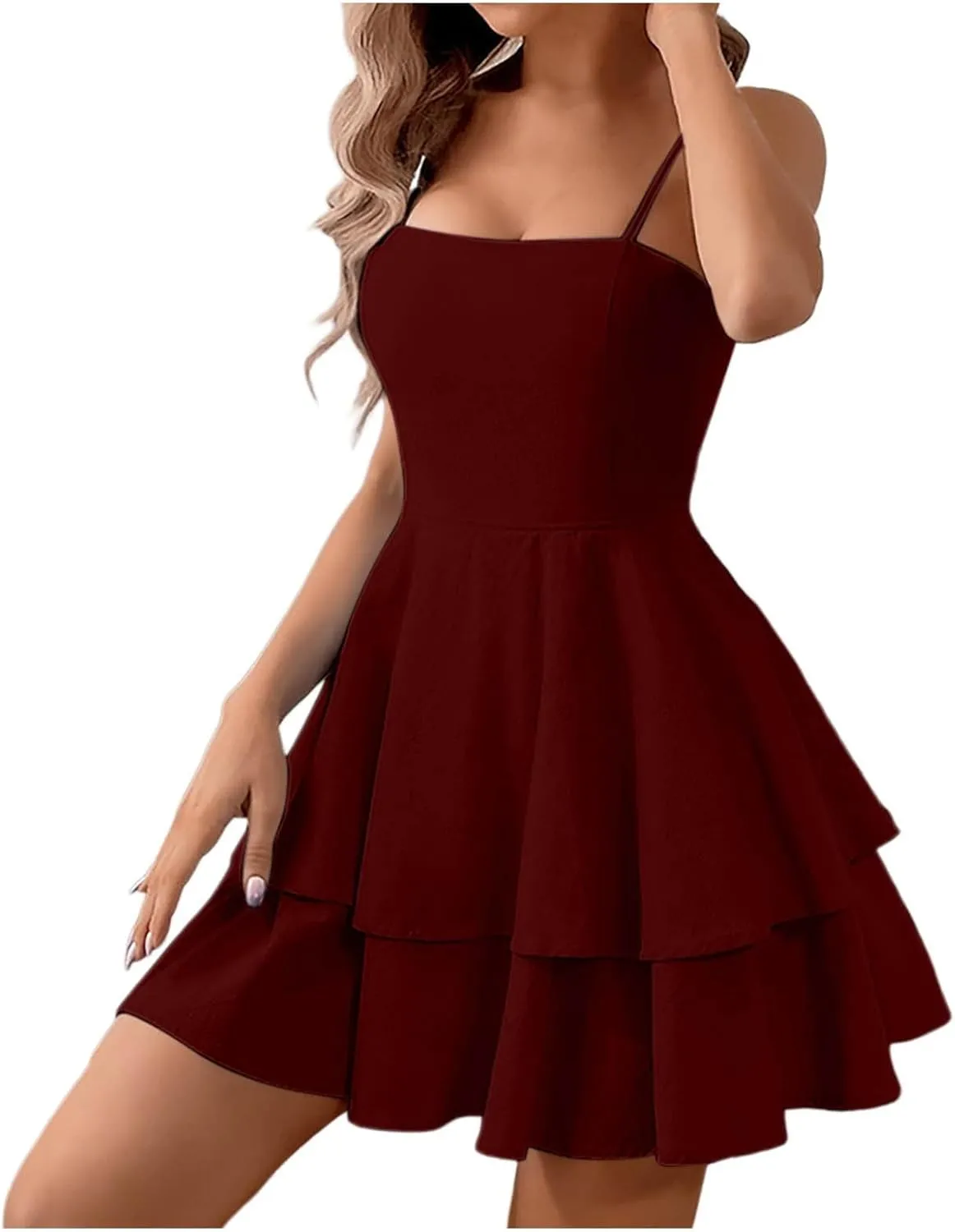 Women's Backless Bow Tie Short Dress Summer Spaghetti Strap Mini Dress Sexy Cut Out Tiered A-Line Boho Sundress