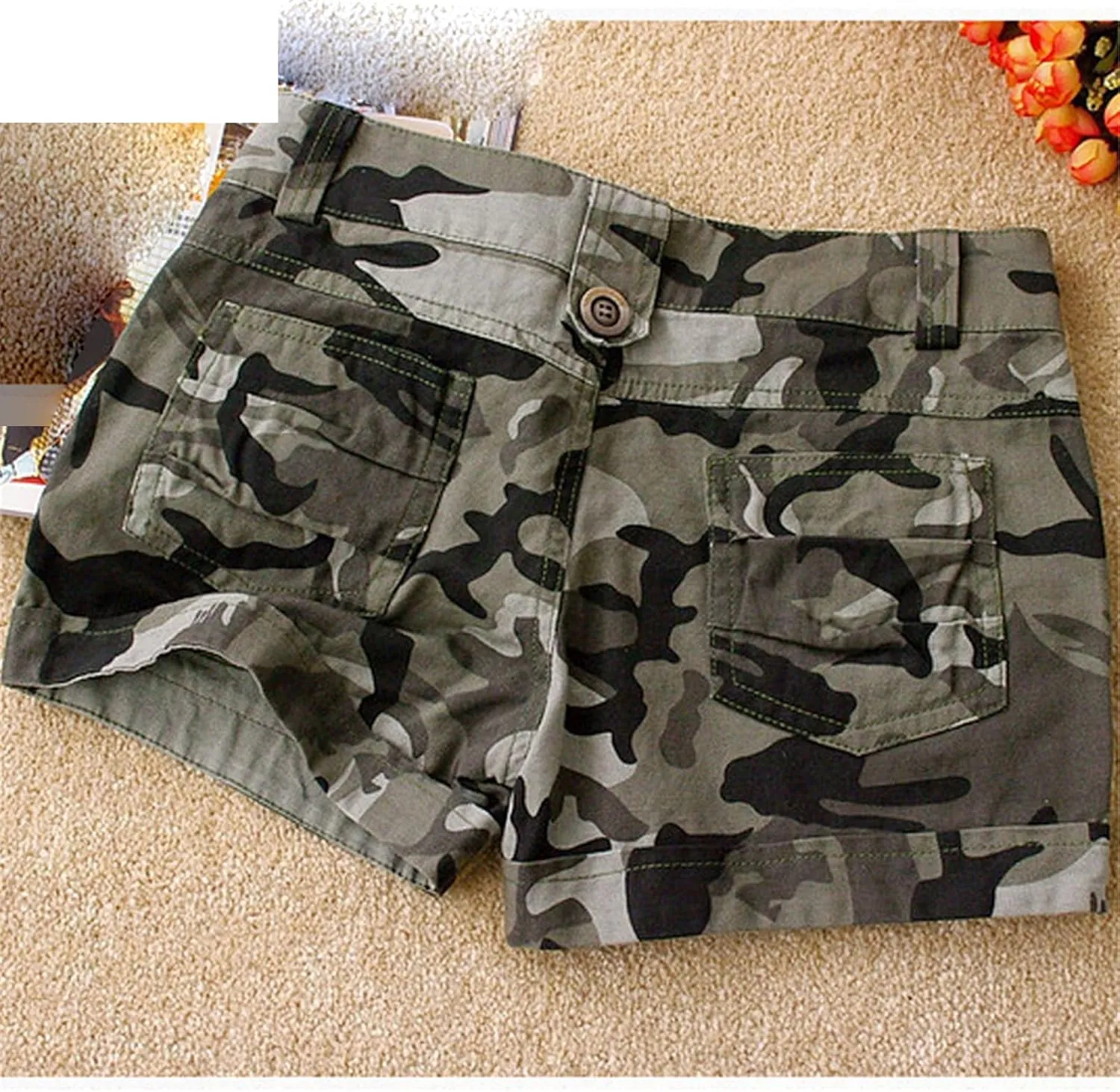 Womens Camouflage Jean Shorts Classic High Waisted Denim Shorts Stretch Twill Denim Jeans Casual Shorts