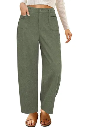 Women's Casual Barrel Style High Waist Relaxed Fit  Full Length Pant With Pocket