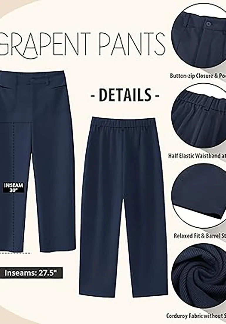 Women's Casual Barrel Style High Waist Relaxed Fit  Full Length Pant With Pocket