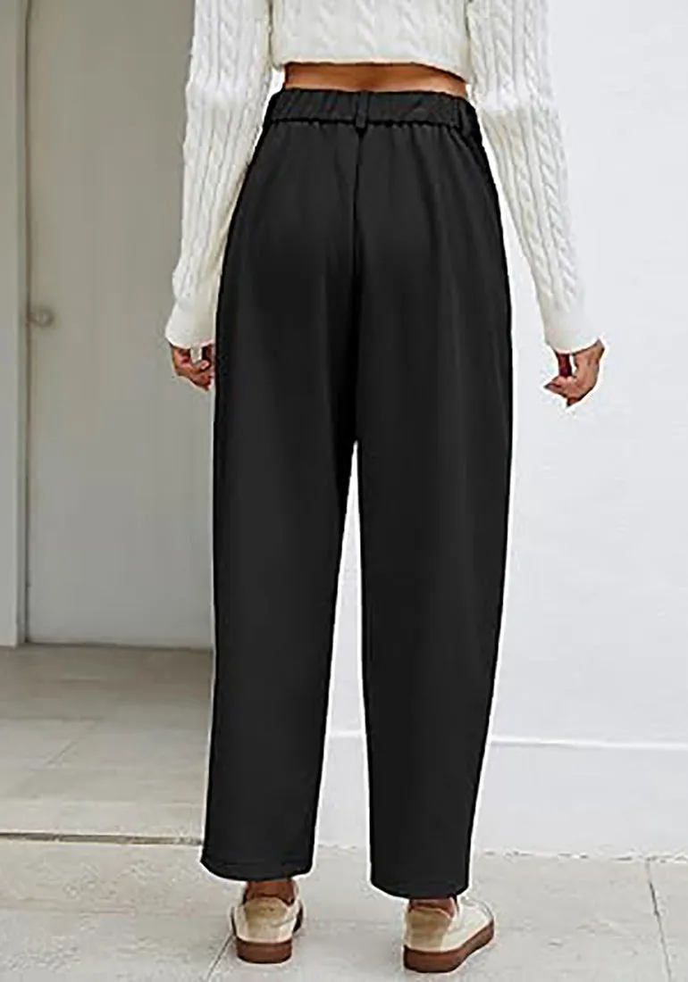Women's Casual Barrel Style High Waist Relaxed Fit  Full Length Pant With Pocket