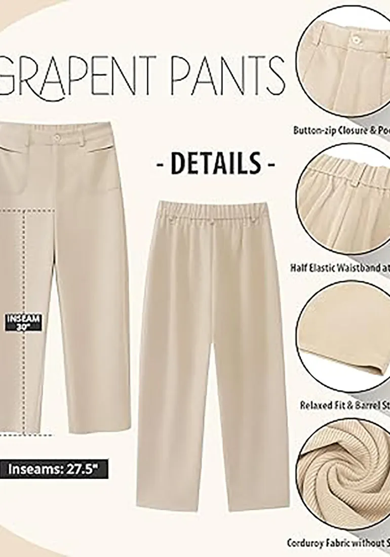 Women's Casual Barrel Style High Waist Relaxed Fit  Full Length Pant With Pocket