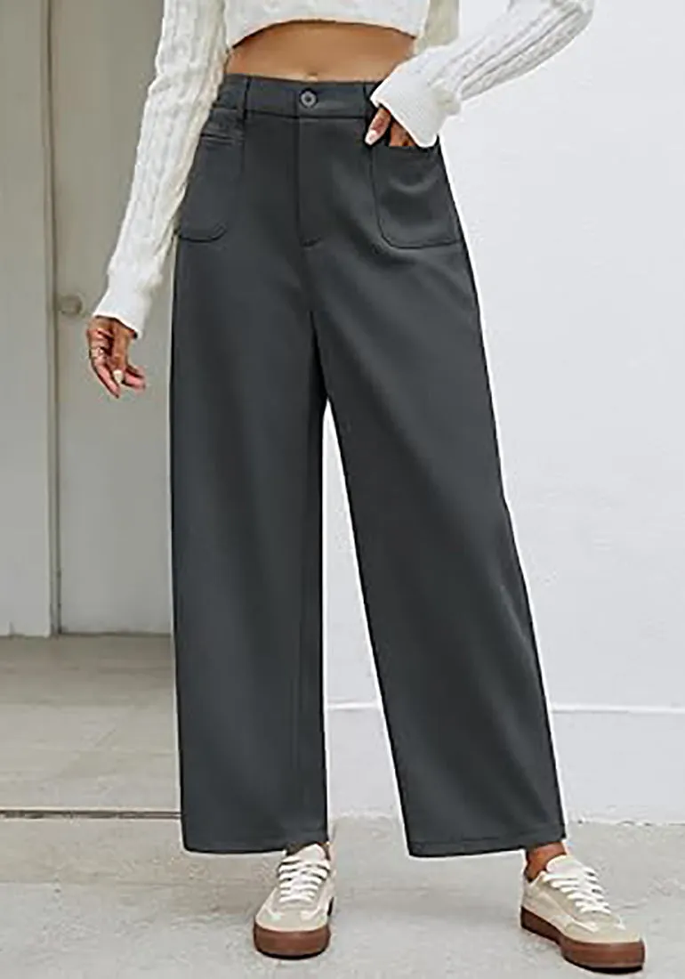Women's Casual Barrel Style High Waist Relaxed Fit  Full Length Pant With Pocket
