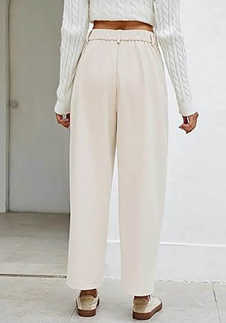 Women's Casual Barrel Style High Waist Relaxed Fit  Full Length Pant With Pocket