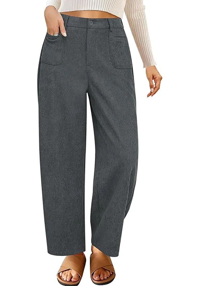 Women's Casual Barrel Style High Waist Relaxed Fit  Full Length Pant With Pocket
