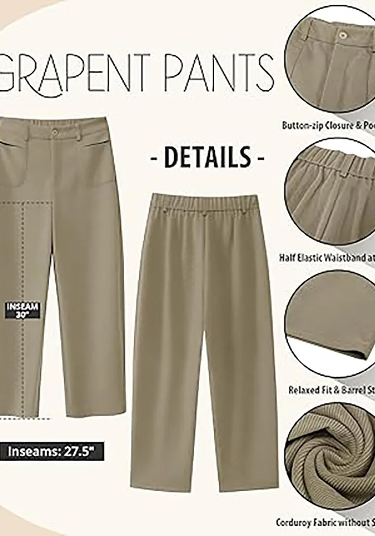 Women's Casual Barrel Style High Waist Relaxed Fit  Full Length Pant With Pocket