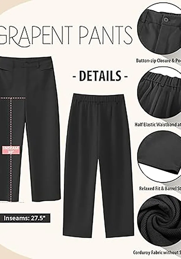 Women's Casual Barrel Style High Waist Relaxed Fit  Full Length Pant With Pocket