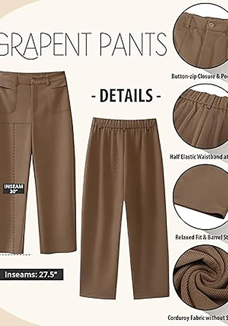 Women's Casual Barrel Style High Waist Relaxed Fit  Full Length Pant With Pocket