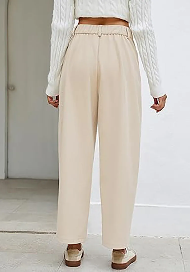 Women's Casual Barrel Style High Waist Relaxed Fit  Full Length Pant With Pocket