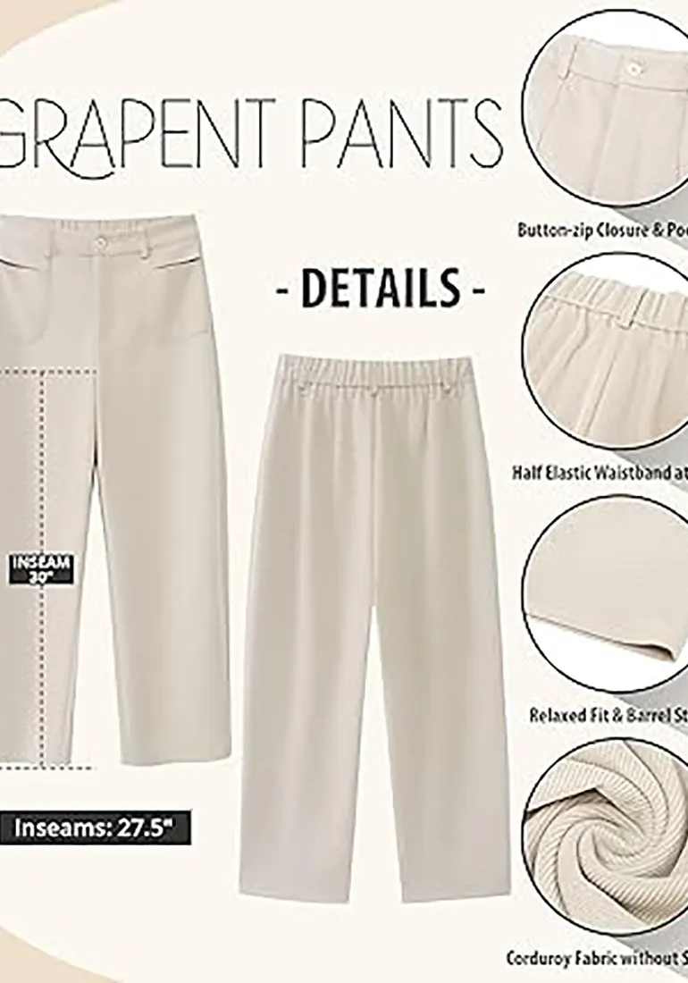 Women's Casual Barrel Style High Waist Relaxed Fit  Full Length Pant With Pocket