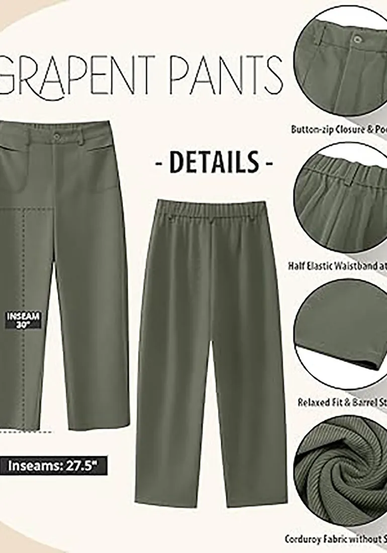 Women's Casual Barrel Style High Waist Relaxed Fit  Full Length Pant With Pocket