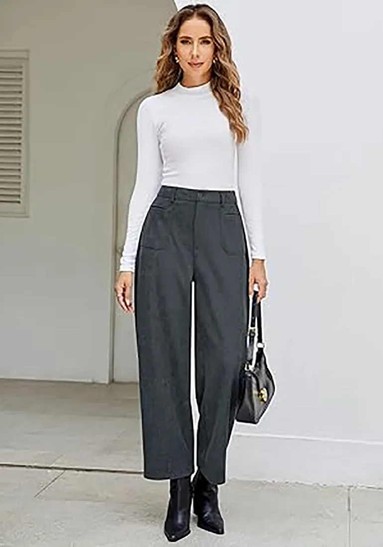 Women's Casual Barrel Style High Waist Relaxed Fit  Full Length Pant With Pocket
