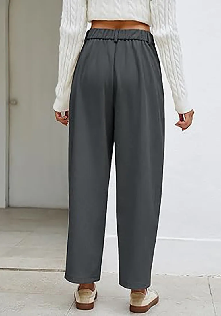 Women's Casual Barrel Style High Waist Relaxed Fit  Full Length Pant With Pocket
