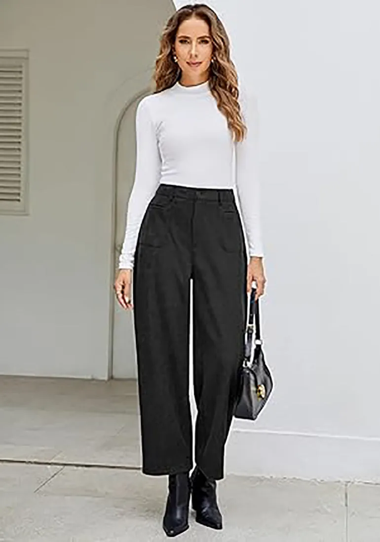 Women's Casual Barrel Style High Waist Relaxed Fit  Full Length Pant With Pocket