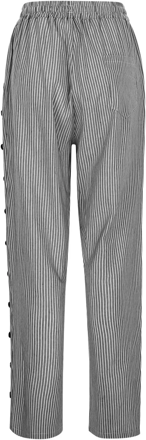 Women's Casual Lantern Harem Loose Elastic Waist Capris Pants Summer Buttons Stripe Print Slacks Trousers with Pocket