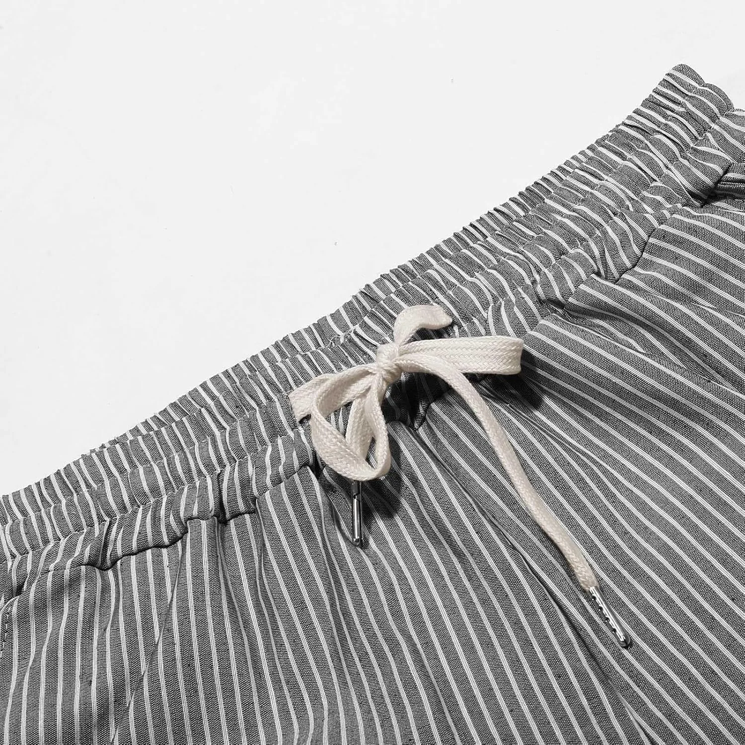 Women's Casual Lantern Harem Loose Elastic Waist Capris Pants Summer Buttons Stripe Print Slacks Trousers with Pocket