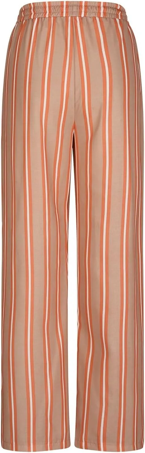 Women's Casual Pants High Waisted Striped Straight Wide Leg Ladies Baggy Relaxed Fit Y2k Trousers Pockets Plus Size