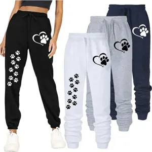 Women's Cat Paw Print Jogger Sweatpants - High-Quality Outdoor Fitness & Casual Wear