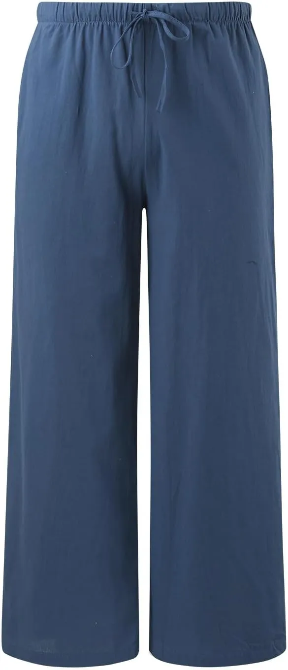 Women's Cotton Linen Summer Drawstring Lounge Palazzo Pants Flowy Wide Leg Loose Beach Trousers with Pockets
