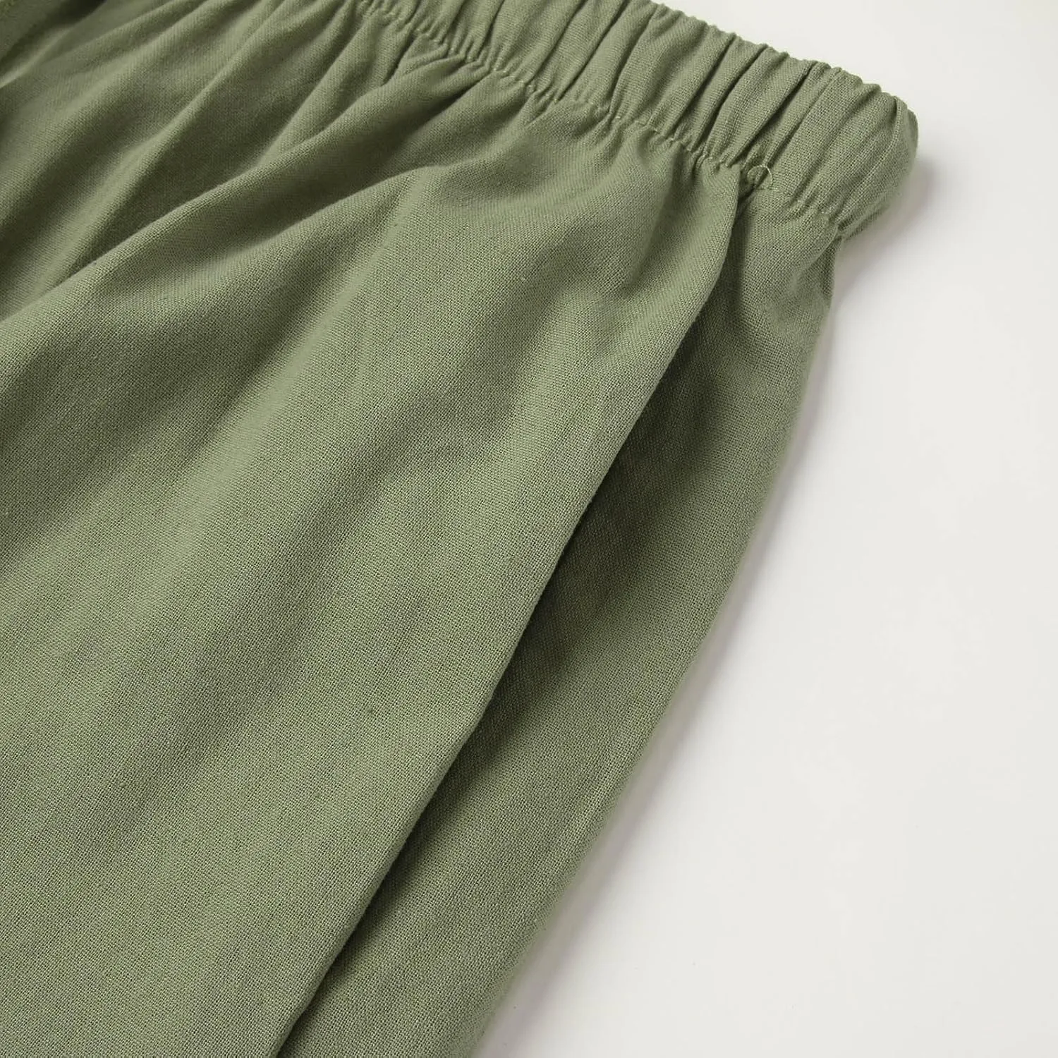 Women's Cotton Linen Summer Drawstring Lounge Palazzo Pants Flowy Wide Leg Loose Beach Trousers with Pockets