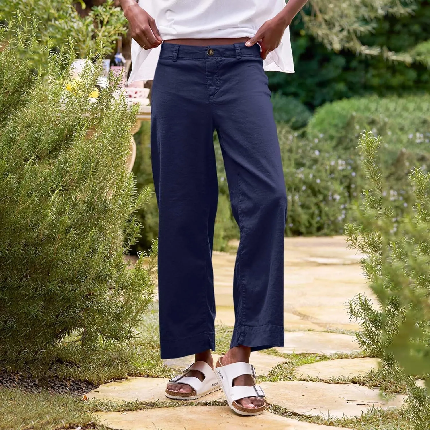 Womens Cropped Palazzo Pants Summer Capri Work Pants Ankle Length Dress Trouser Spring Straight Leg Chino Slacks 2025