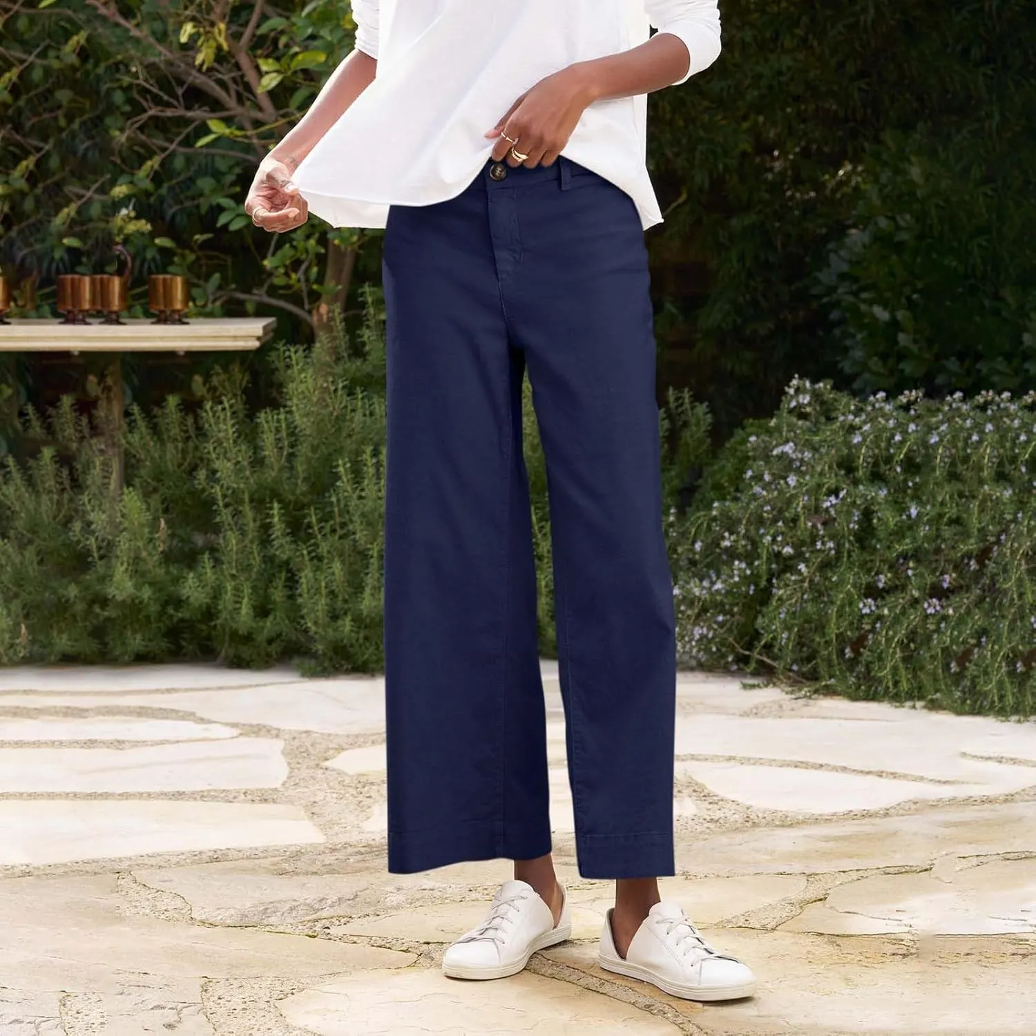 Womens Cropped Palazzo Pants Summer Capri Work Pants Ankle Length Dress Trouser Spring Straight Leg Chino Slacks 2025