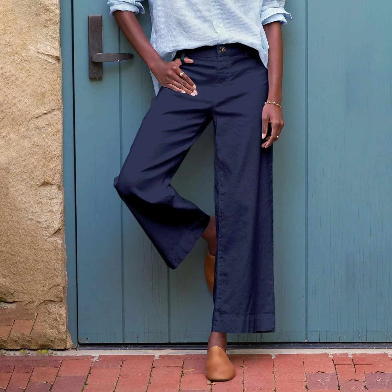 Womens Cropped Palazzo Pants Summer Capri Work Pants Ankle Length Dress Trouser Spring Straight Leg Chino Slacks 2025