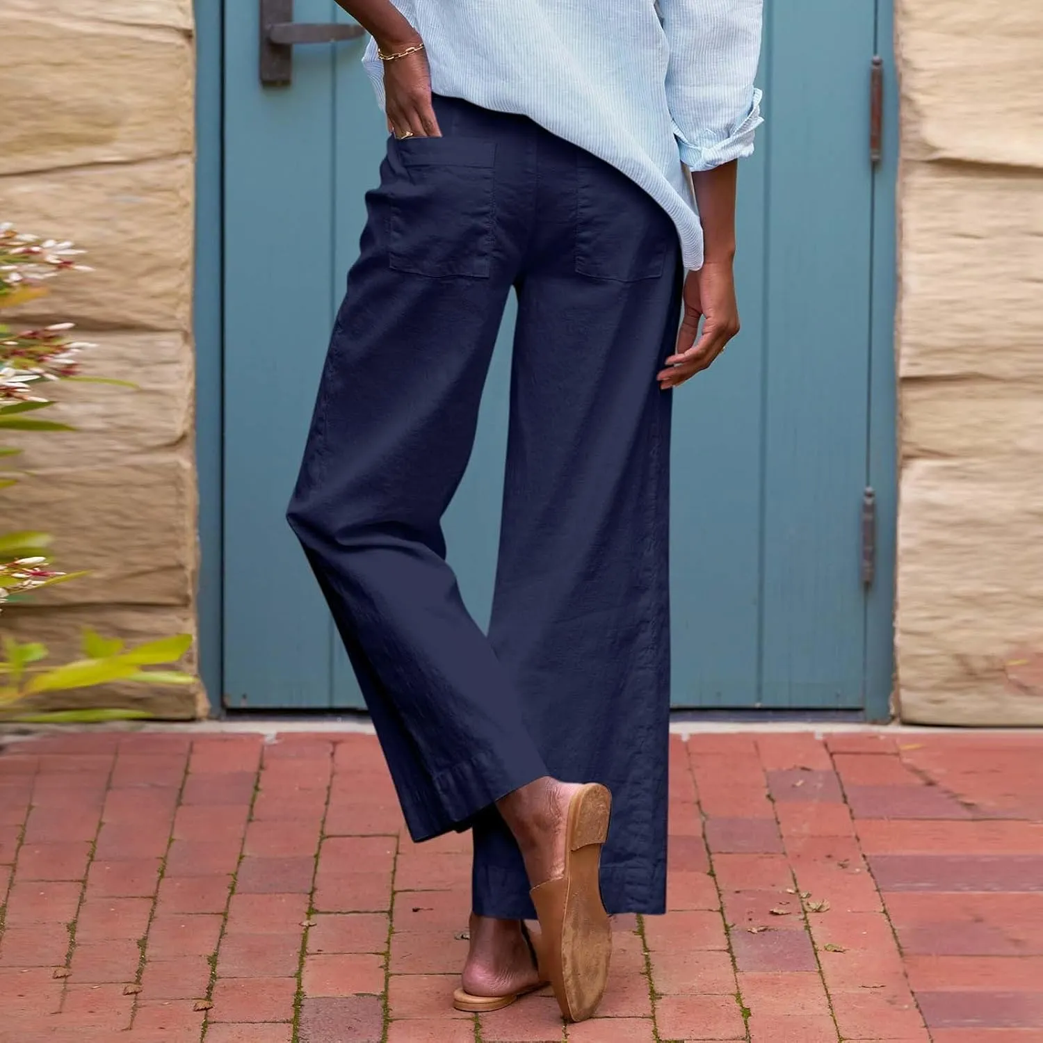 Womens Cropped Palazzo Pants Summer Capri Work Pants Ankle Length Dress Trouser Spring Straight Leg Chino Slacks 2025
