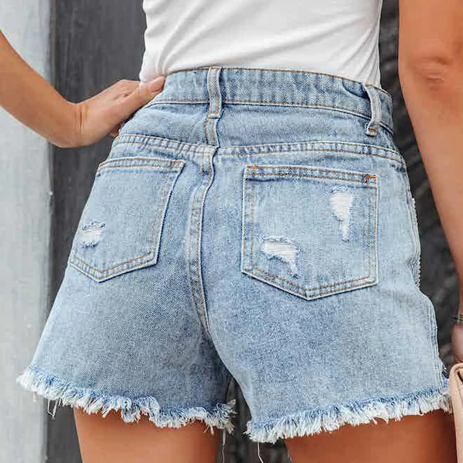 Women's Denim Shorts Summer High Waisted Stretch Rhinestone Tassel Denim Shorts