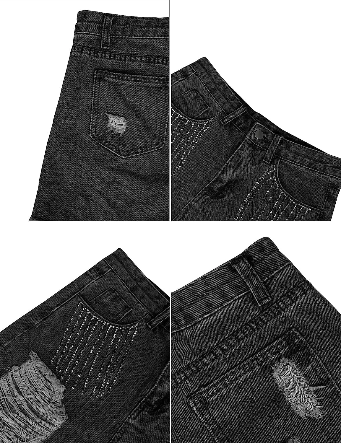 Women's Denim Shorts Summer High Waisted Stretch Rhinestone Tassel Denim Shorts