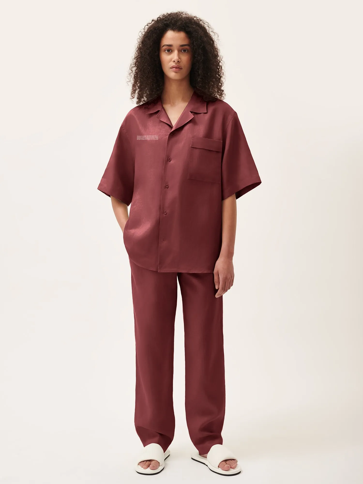 Women's DNA Linen Trousers—garnet red