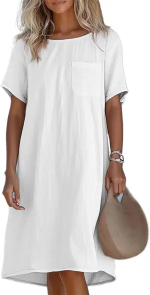 Women's Dresses Loose Fit Short Sleeve Crewneck Mini Dresses Plus Size Solid Color Dress Summer Sundress 2025