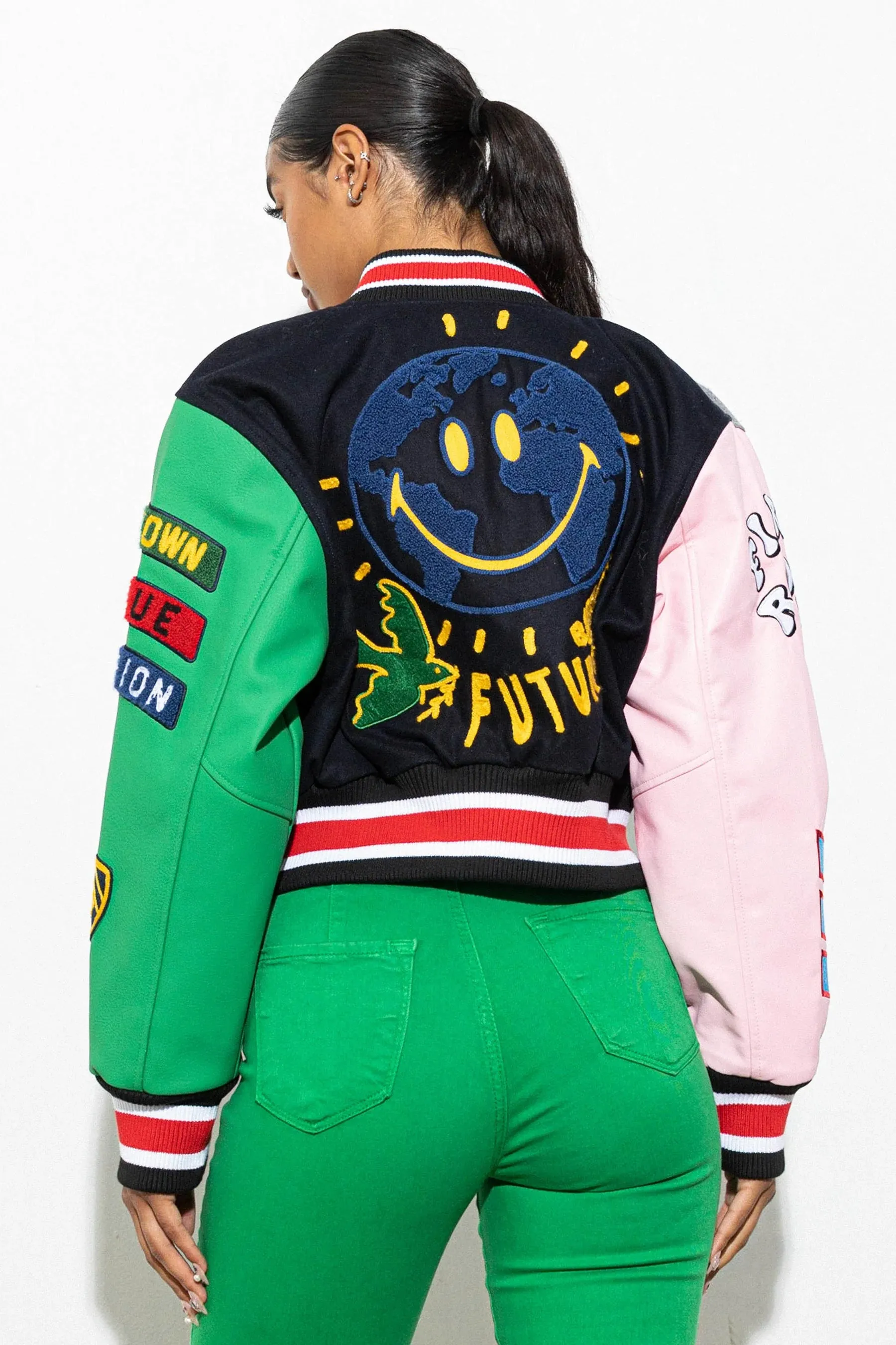Women's First Row Bright Future Cropped Varsity Jacket