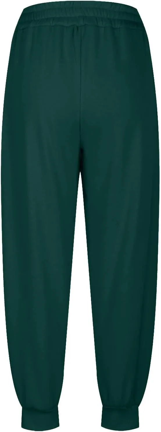 Womens Fleece Lined Baggy Cinch Bottom Sweatpants Sport Solid Color Yoga with Pockets Trousers Loose Fit Casual Soft